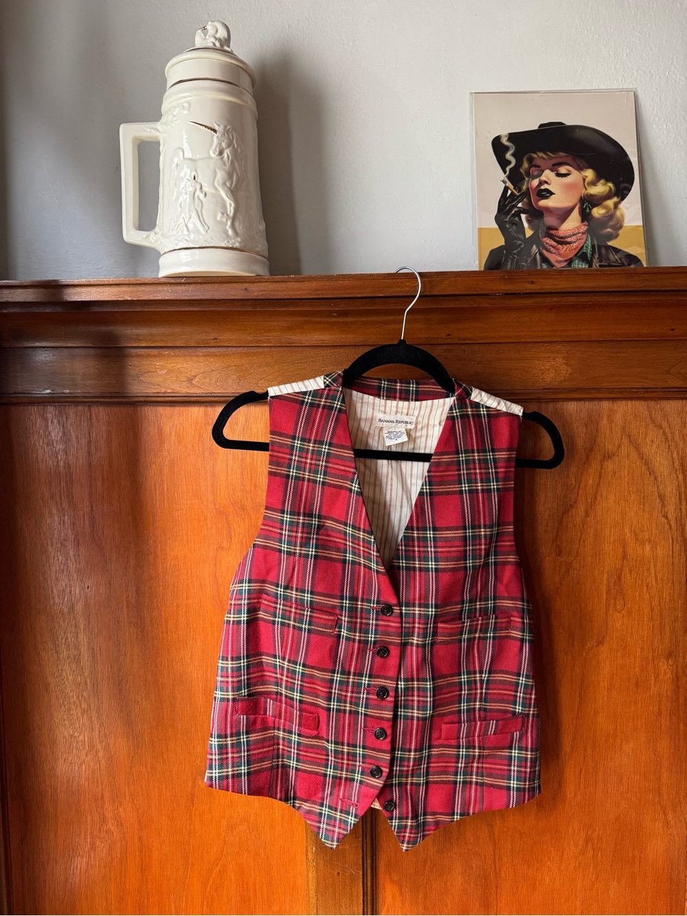 Banana Republic Red Royal Stewart Plaid Wool Vest